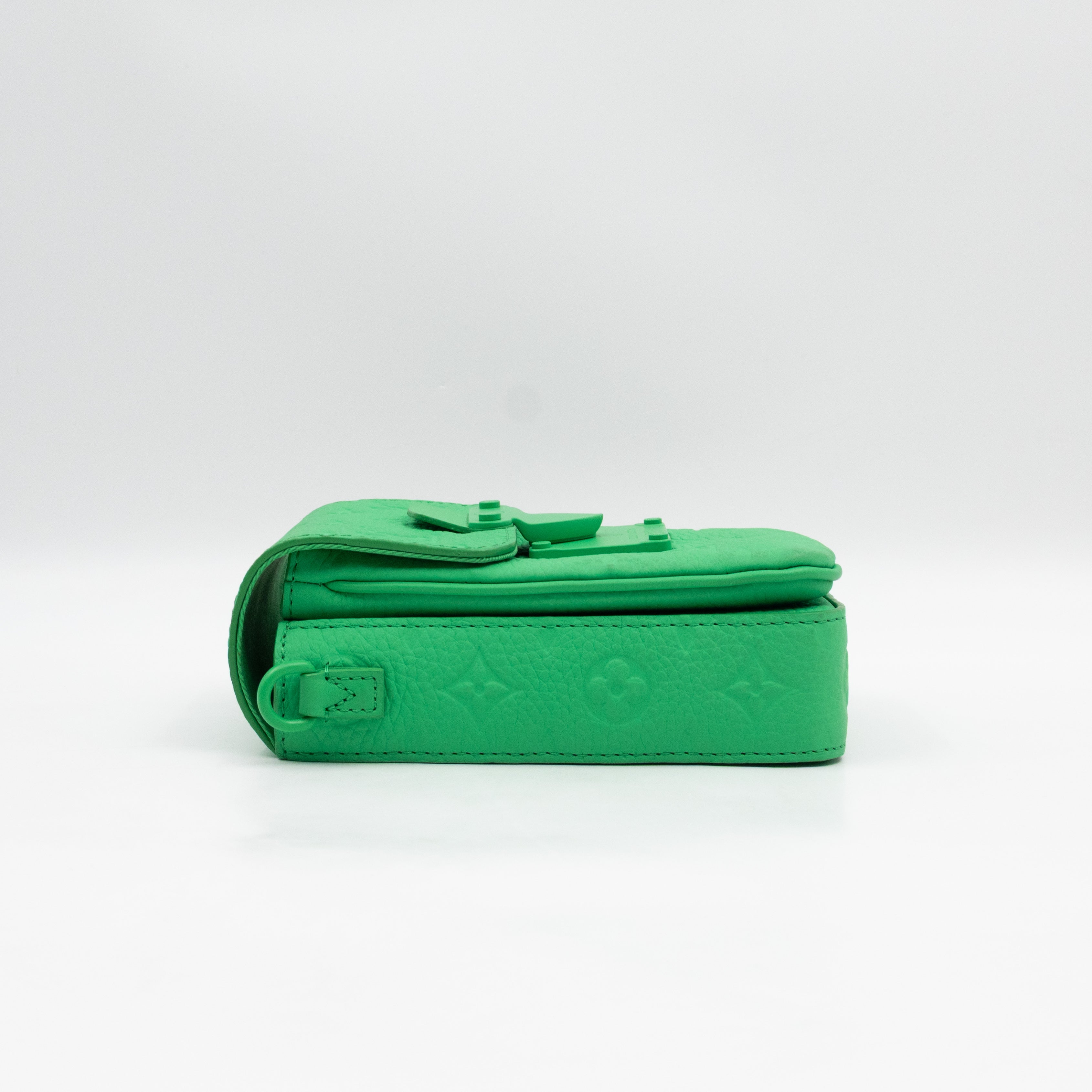 S-Lock Vertical Wallet Green Taurillon Monogram Leather