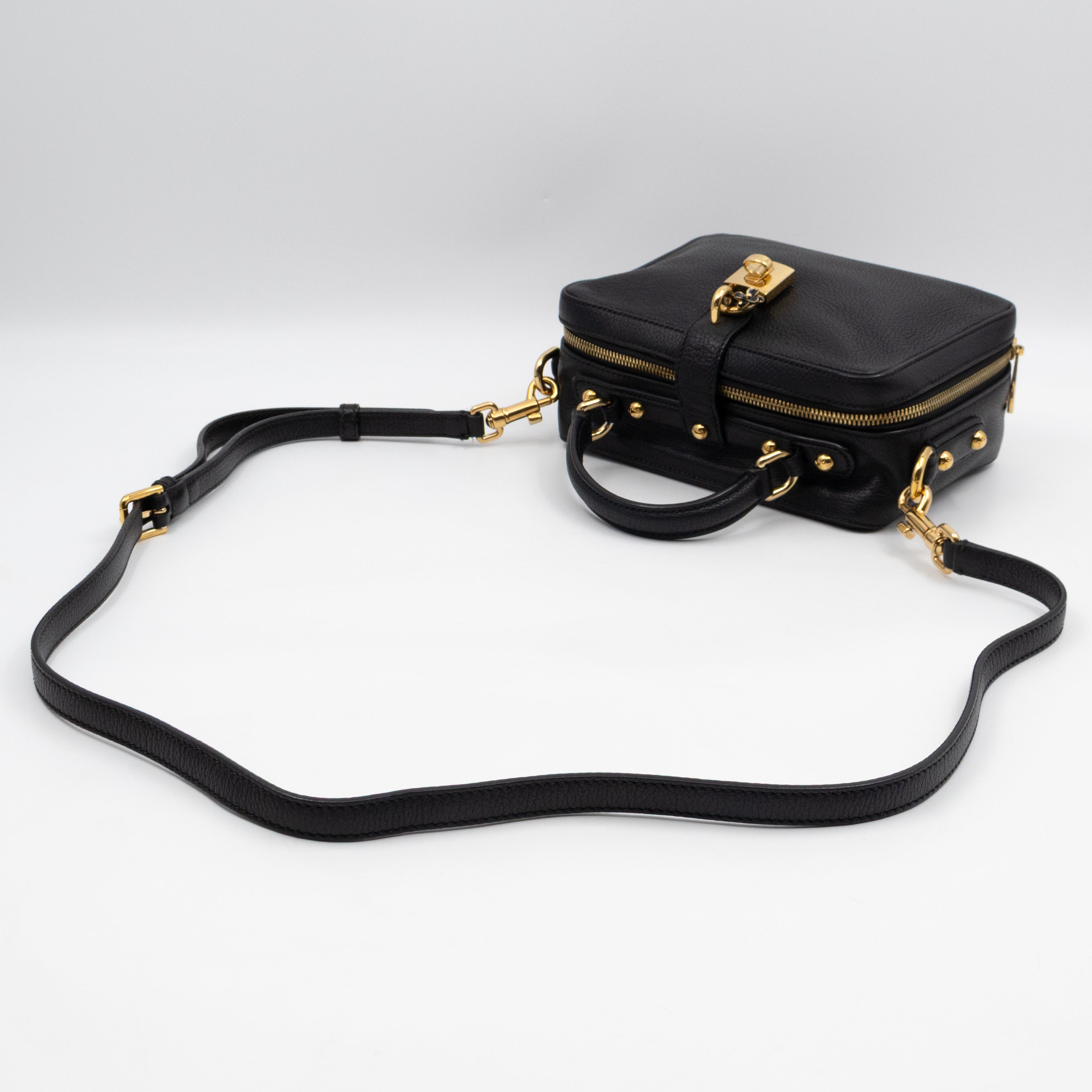 Rosaria Shoulder Bag Black Drummed Calfskin Leather