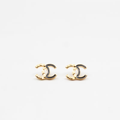 CC Black Enamel Gold Earrings
