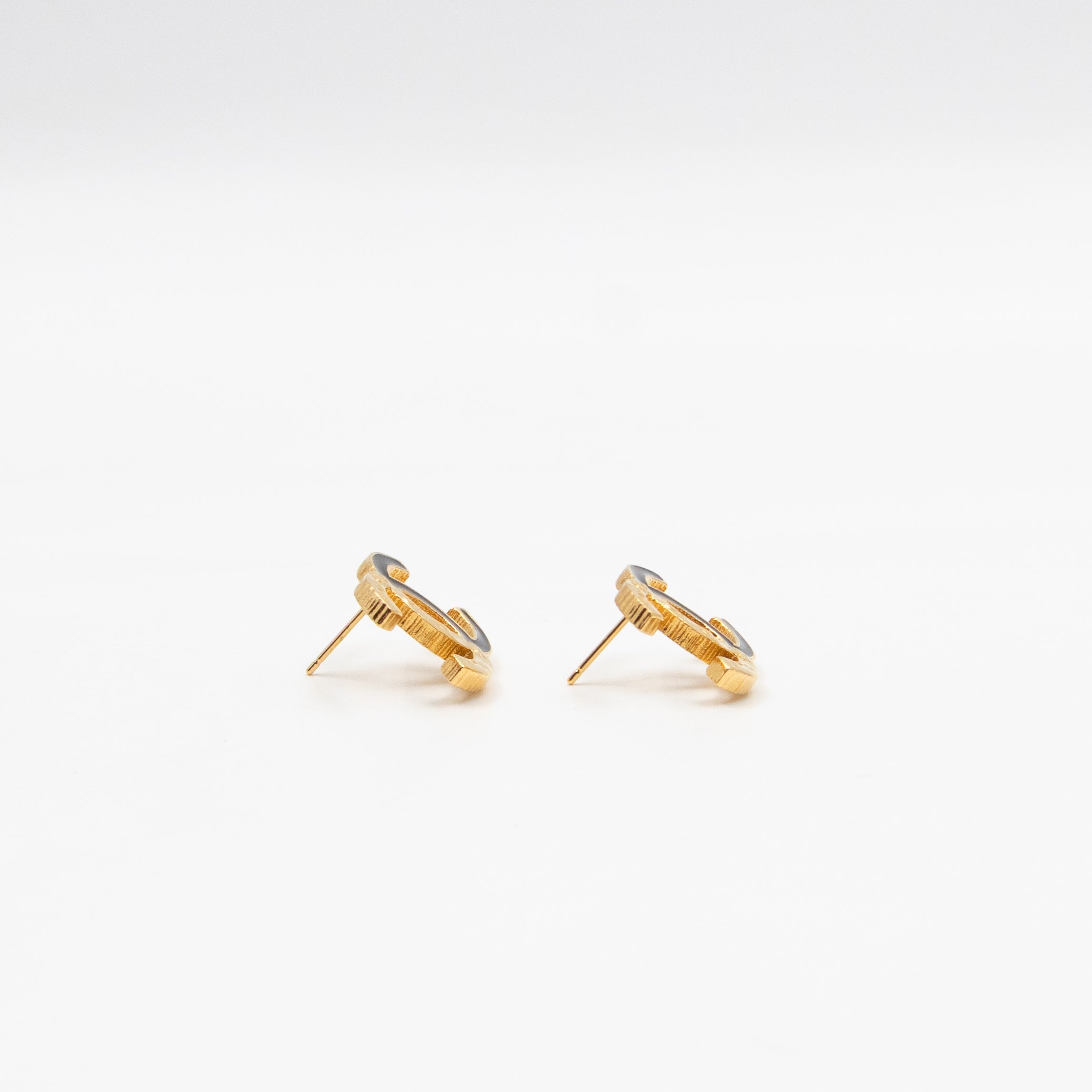 CC Black Enamel Gold Earrings