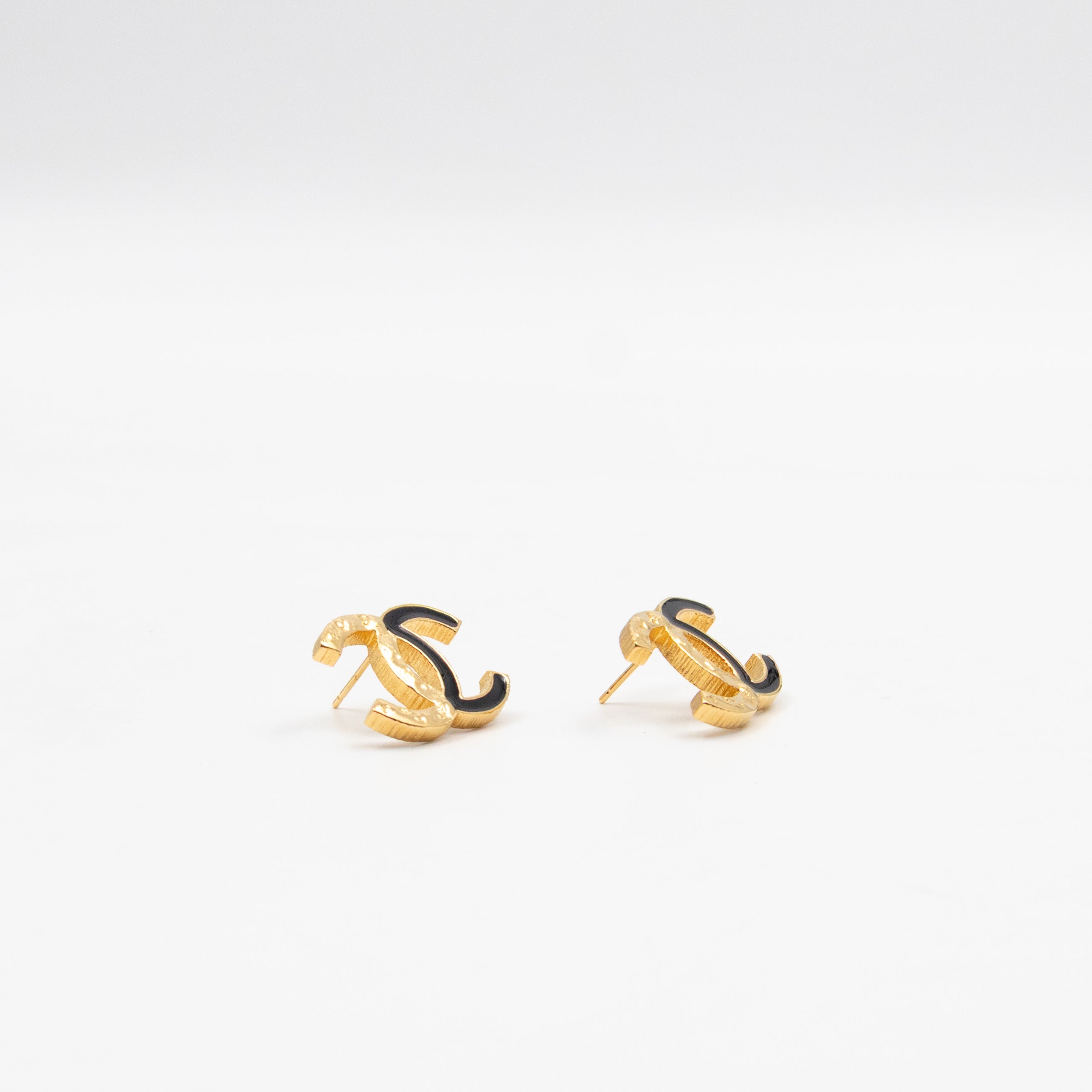 CC Black Enamel Gold Earrings