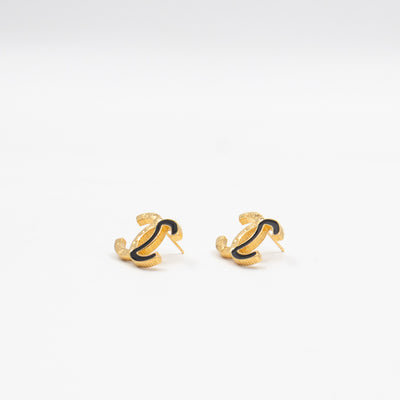 CC Black Enamel Gold Earrings