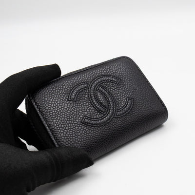 Zip Around Card Case CC Black Caviar Leather