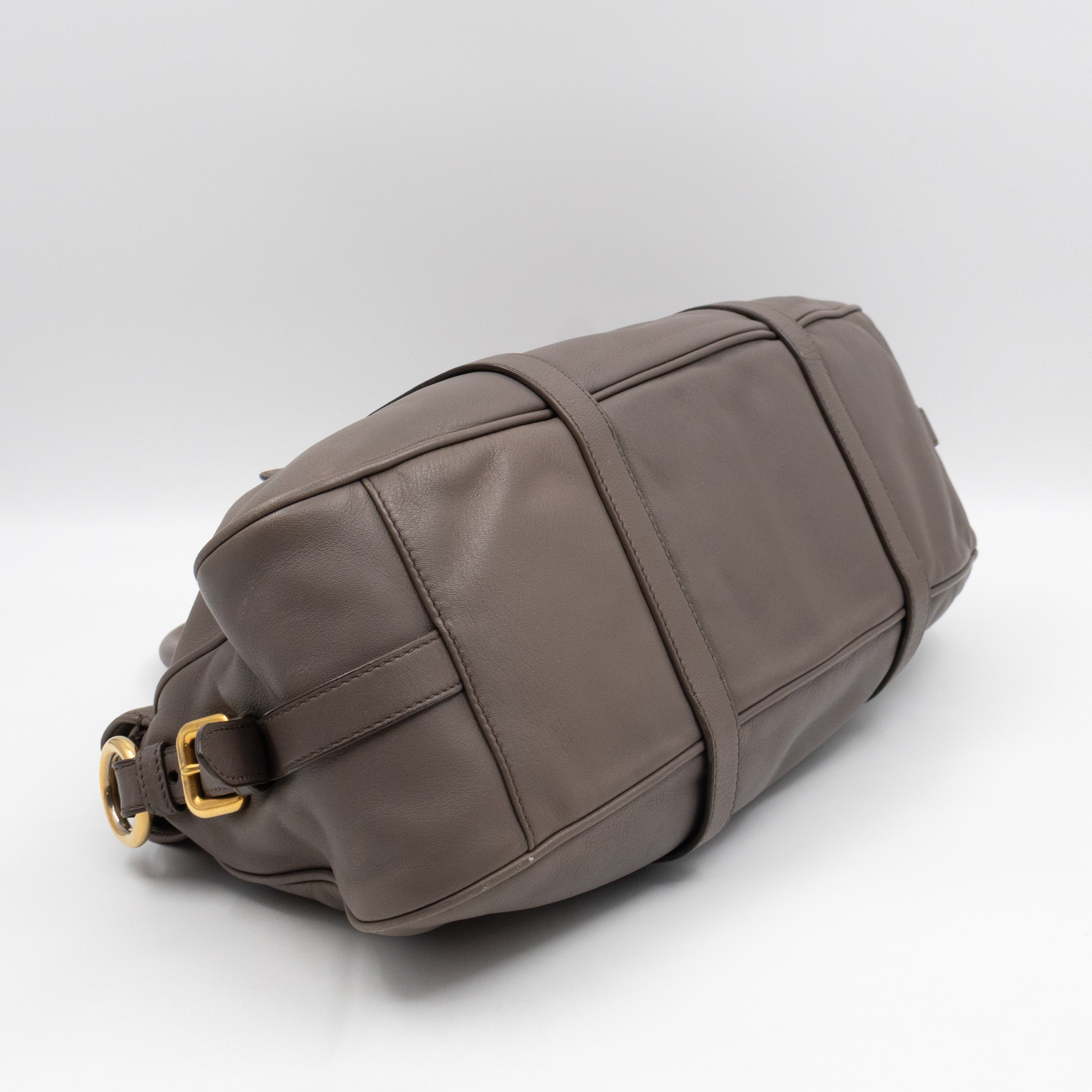 Shoulder Bag Grey Soft Calfskin Leather