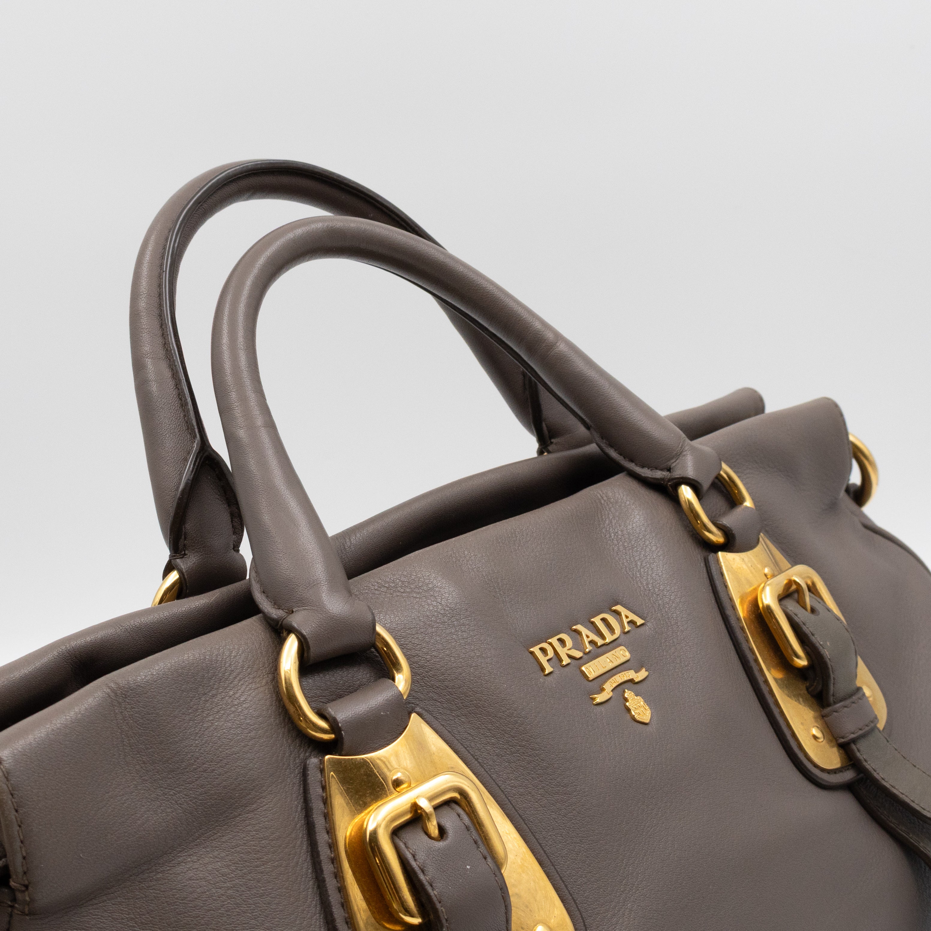 Shoulder Bag Grey Soft Calfskin Leather