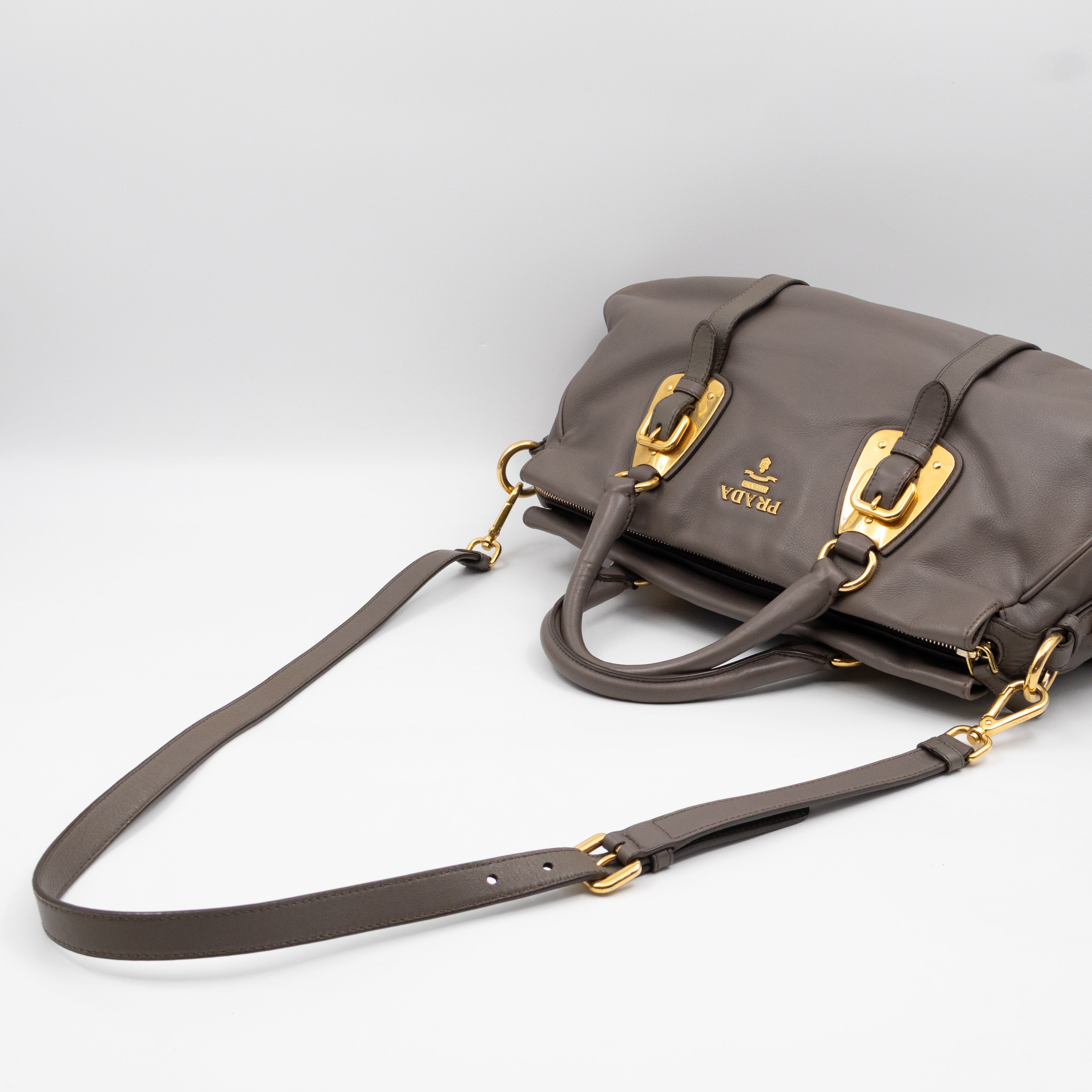 Shoulder Bag Grey Soft Calfskin Leather