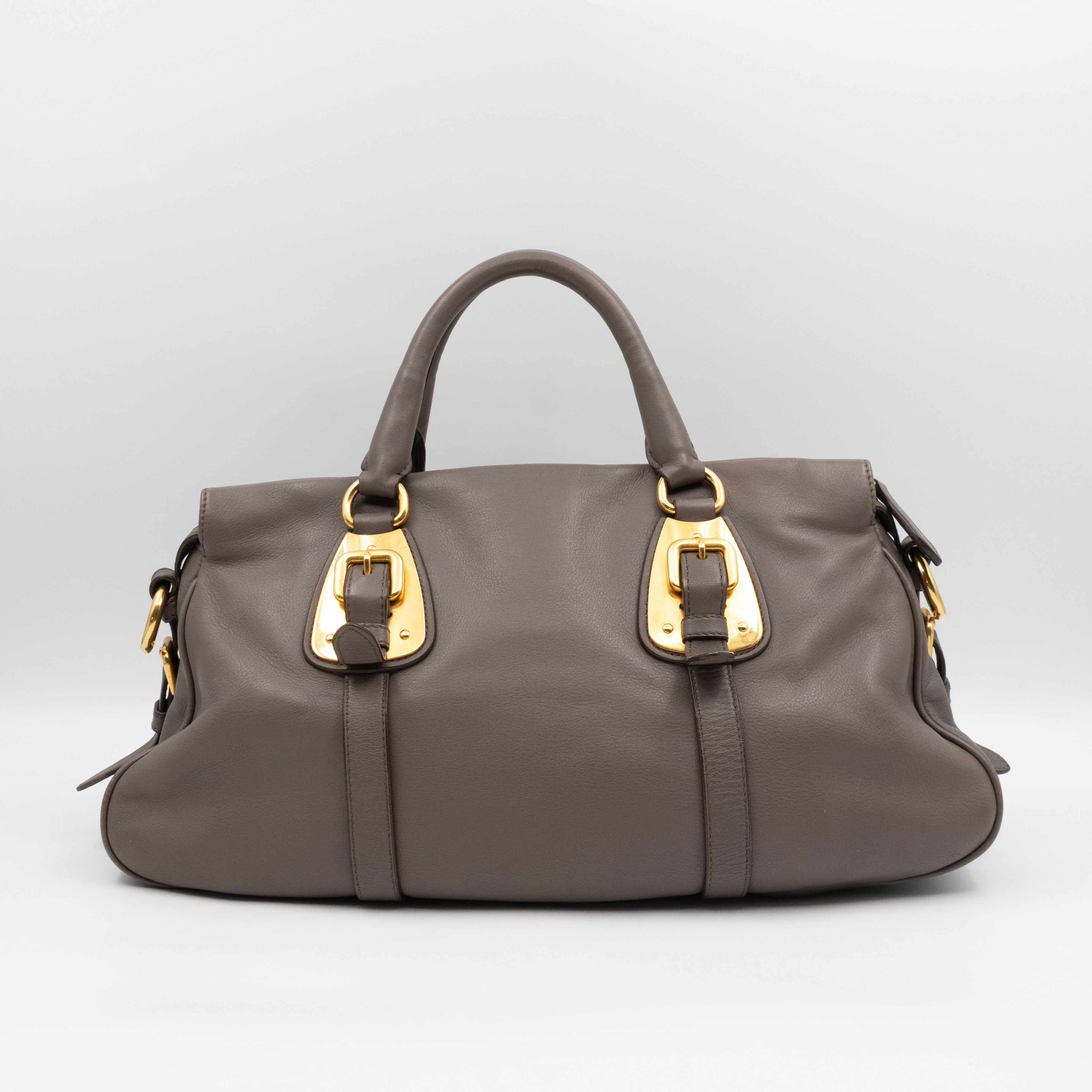 Shoulder Bag Grey Soft Calfskin Leather