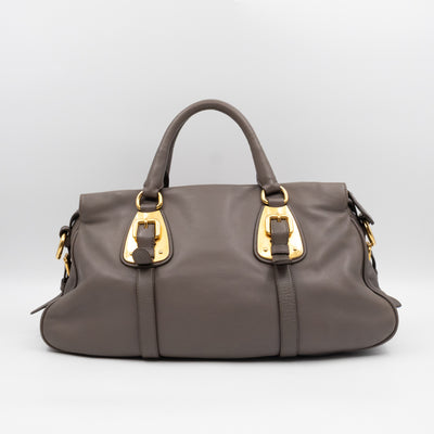 Shoulder Bag Grey Soft Calfskin Leather