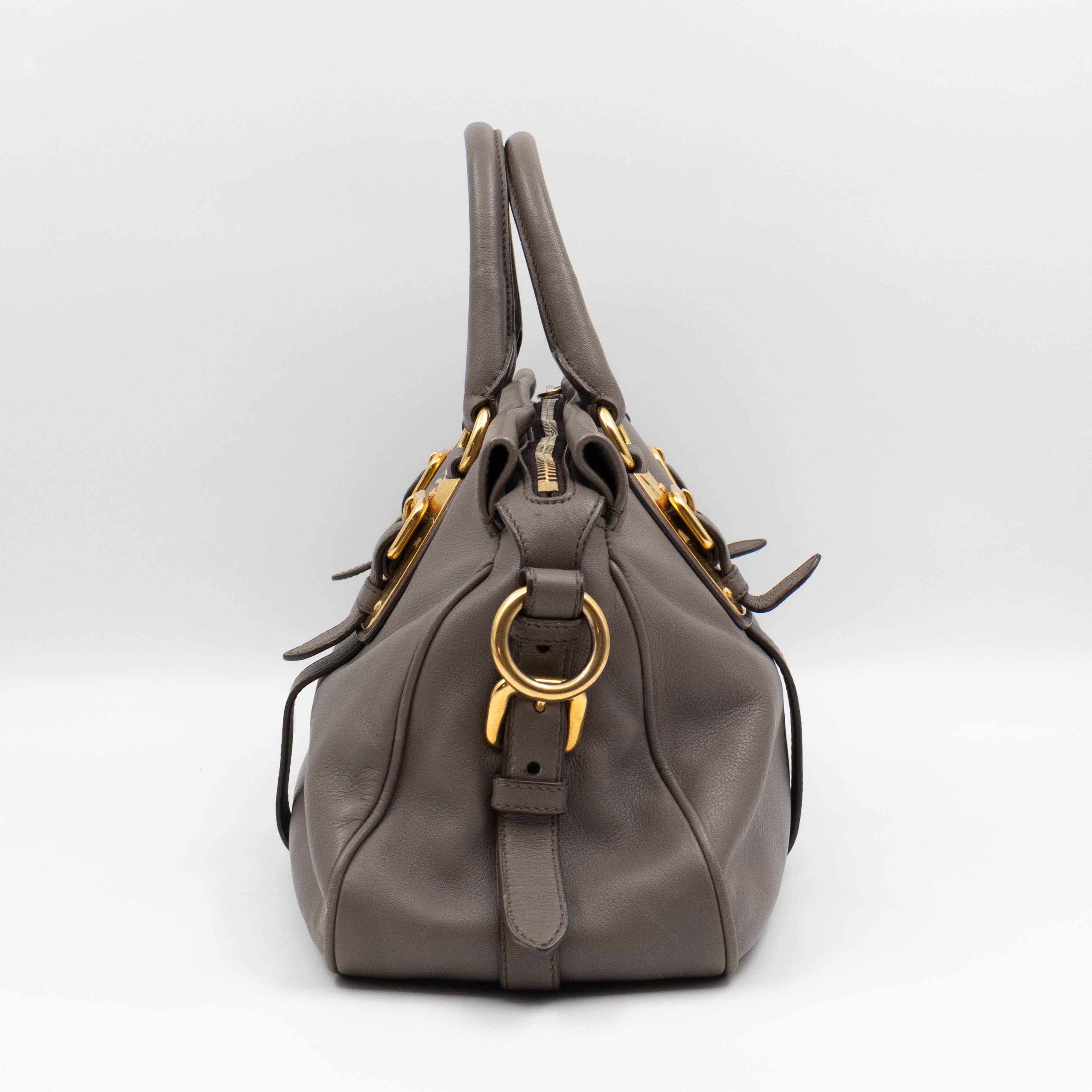 Shoulder Bag Grey Soft Calfskin Leather