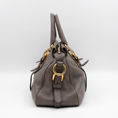 Shoulder Bag Grey Soft Calfskin Leather
