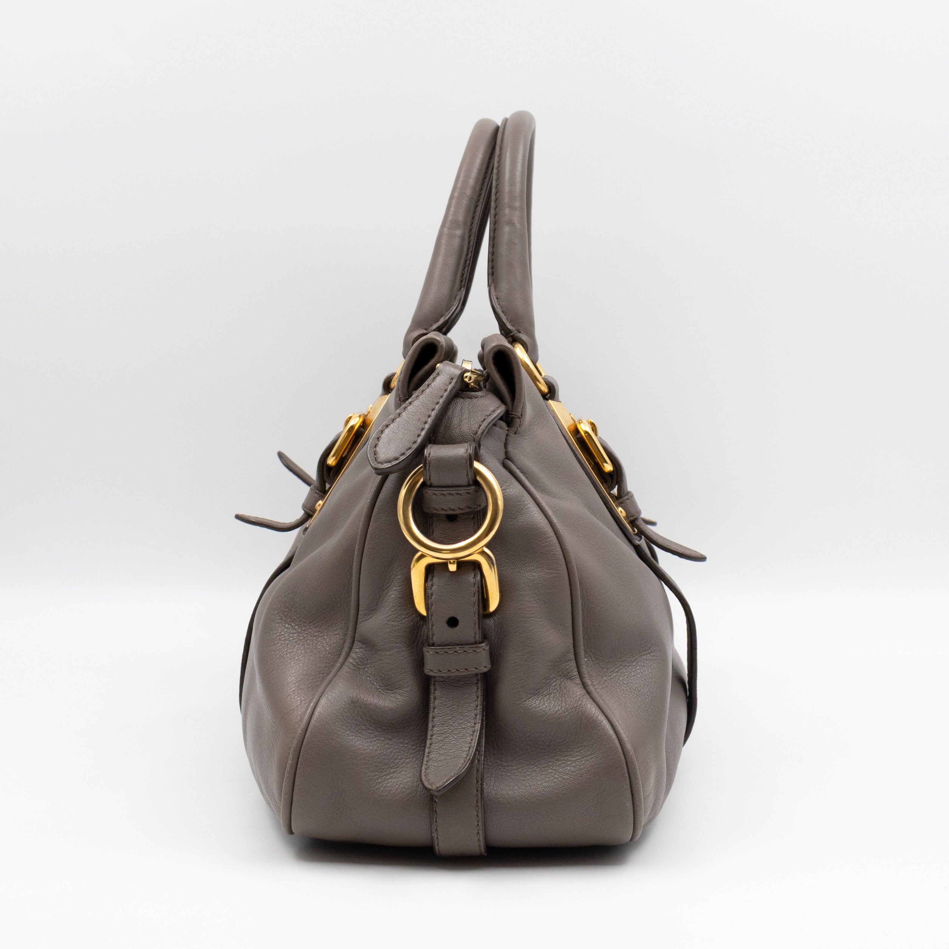 Shoulder Bag Grey Soft Calfskin Leather