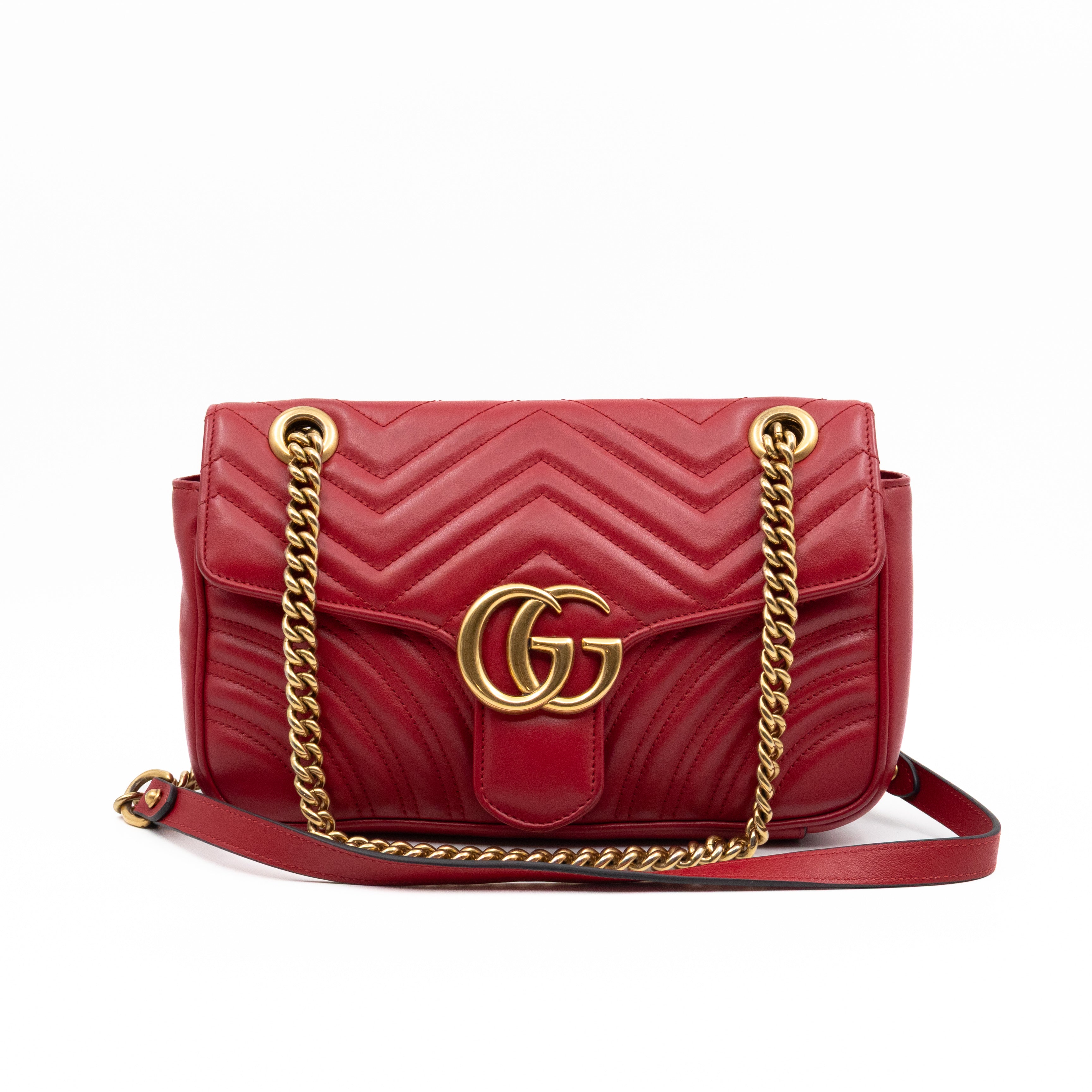 GG Marmont Medium Flap Bag Red Matelasse Leather