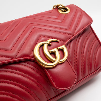 GG Marmont Medium Flap Bag Red Matelasse Leather