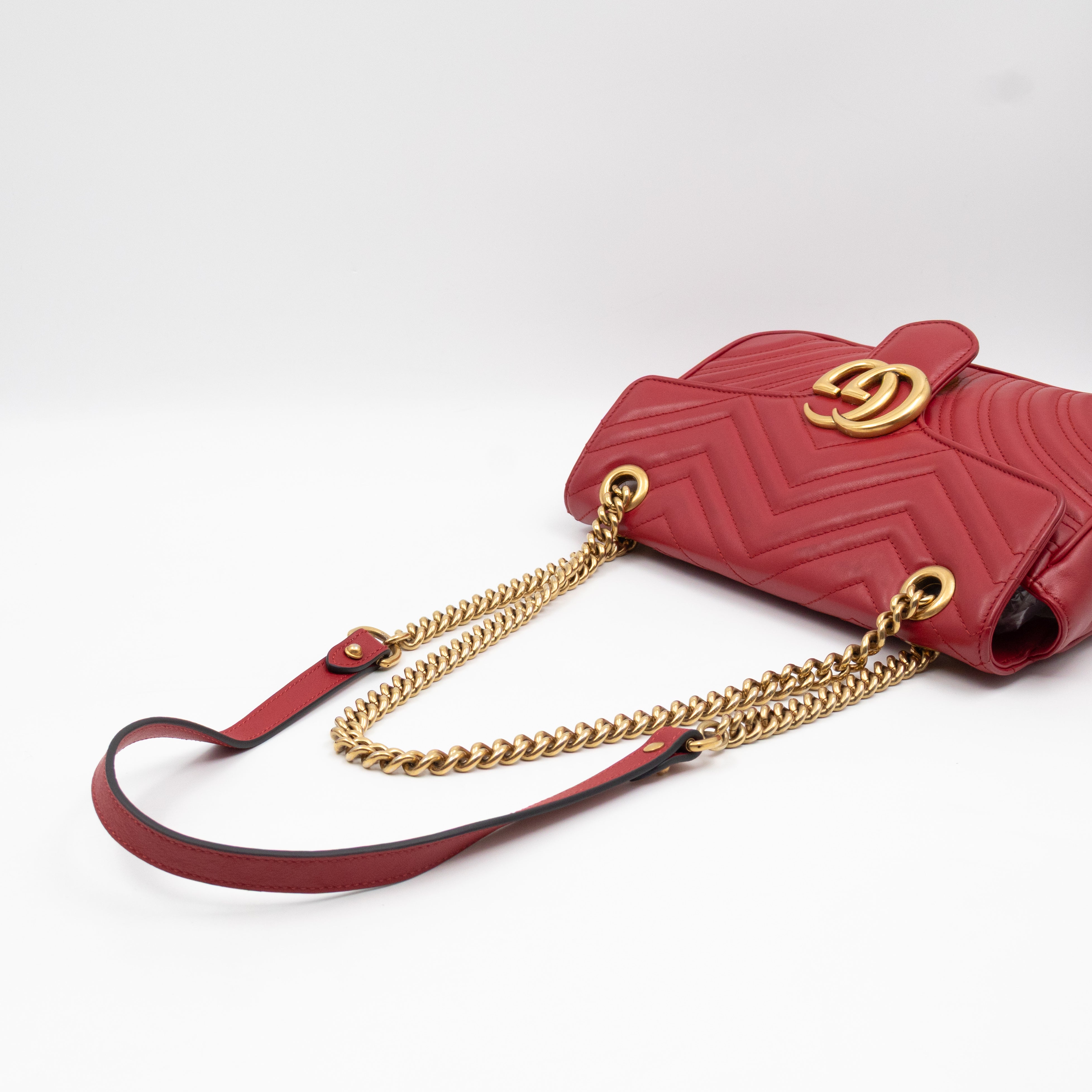 GG Marmont Medium Flap Bag Red Matelasse Leather