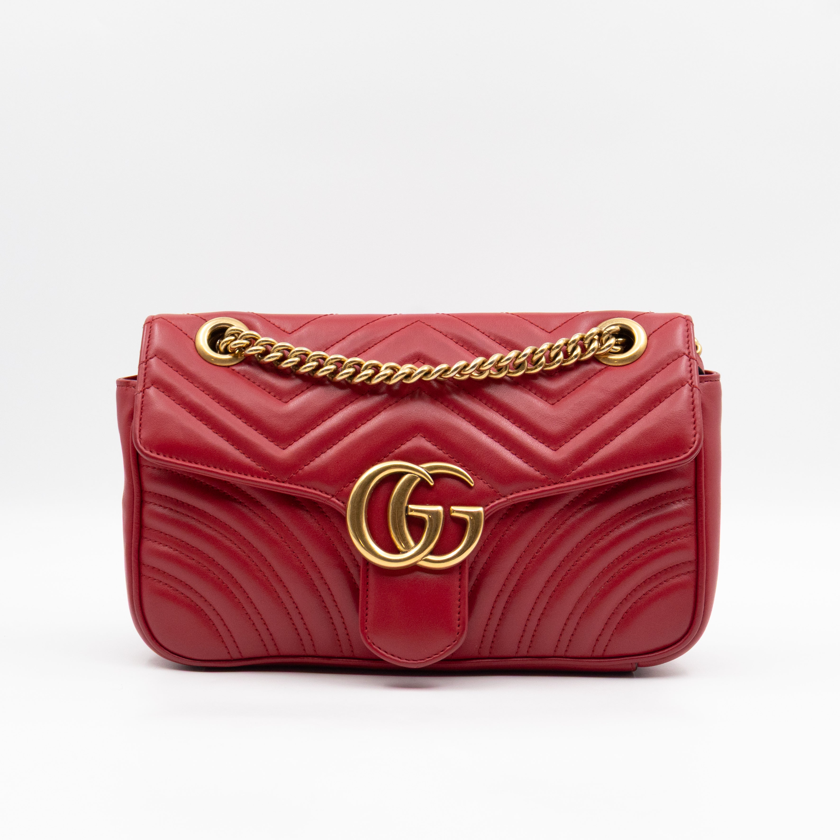 GG Marmont Medium Flap Bag Red Matelasse Leather