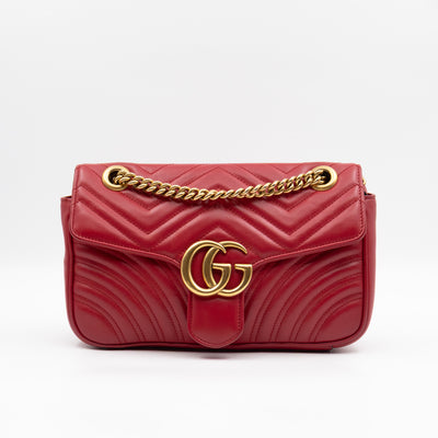 GG Marmont Medium Flap Bag Red Matelasse Leather