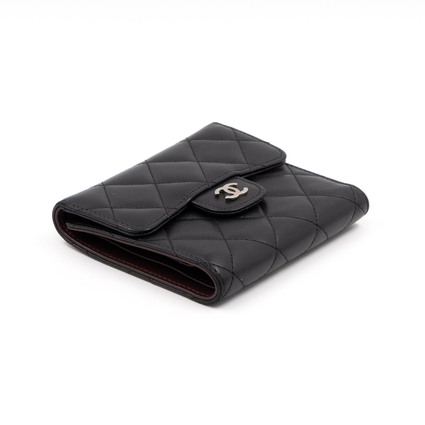 Small Classic Flap Wallet Black Leather Silver