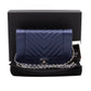Mademoiselle Vintage Chevron Wallet on Chain Metallic Blue