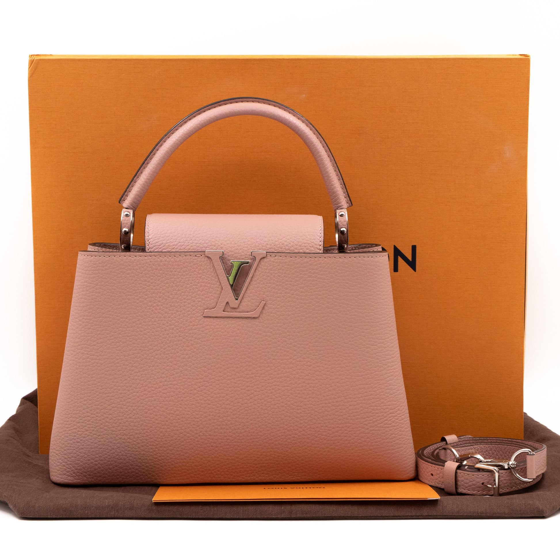 Authenticated Used Louis Vuitton Handbag Capucines MM Pink Taurillon  Leather Ladies M94471 