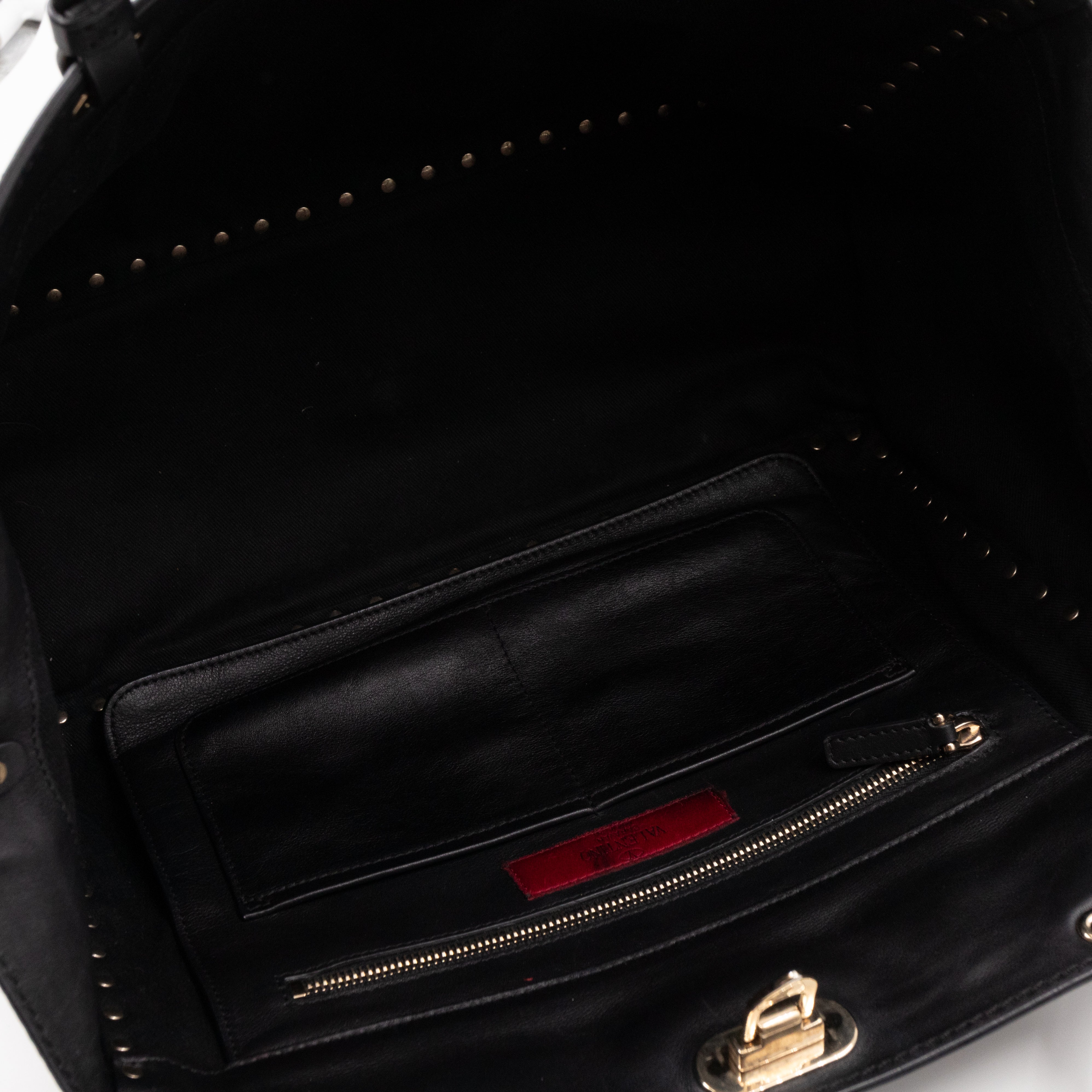 Rockstud Trapeze Tote Black Leather