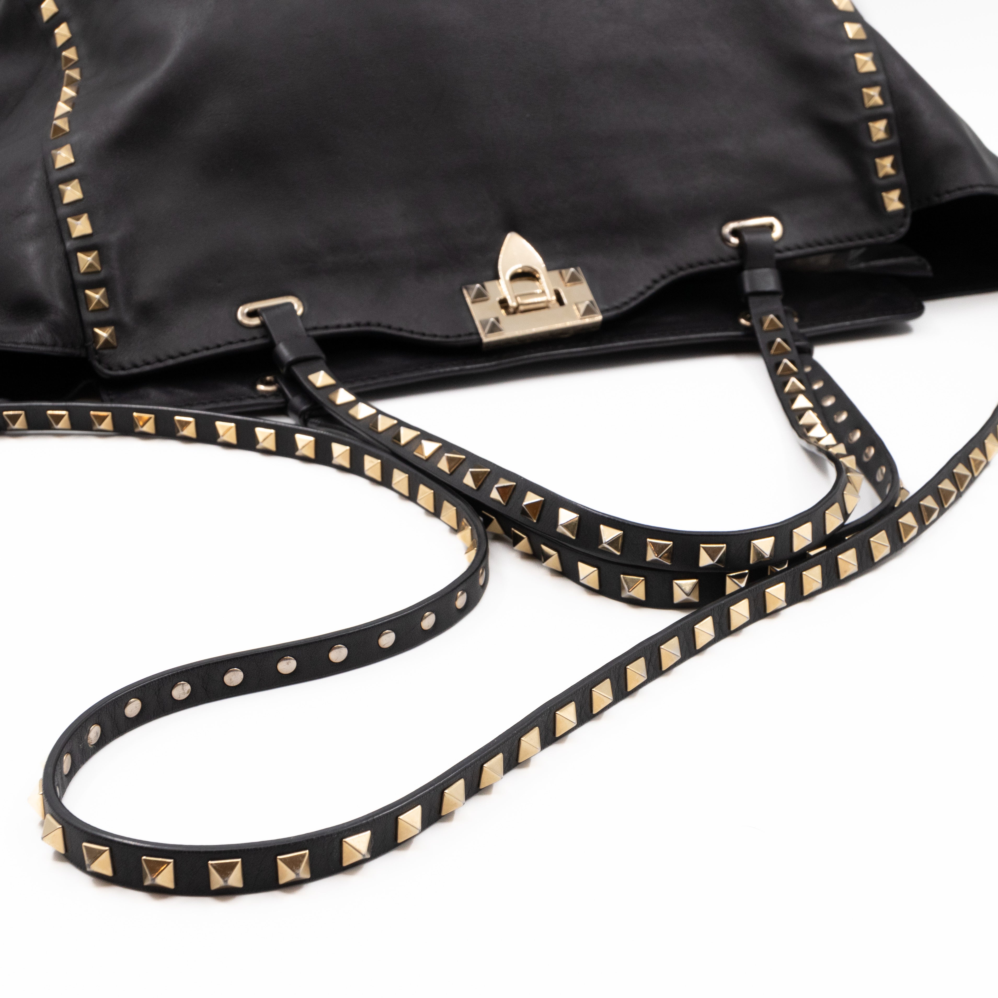 Rockstud Trapeze Tote Black Leather