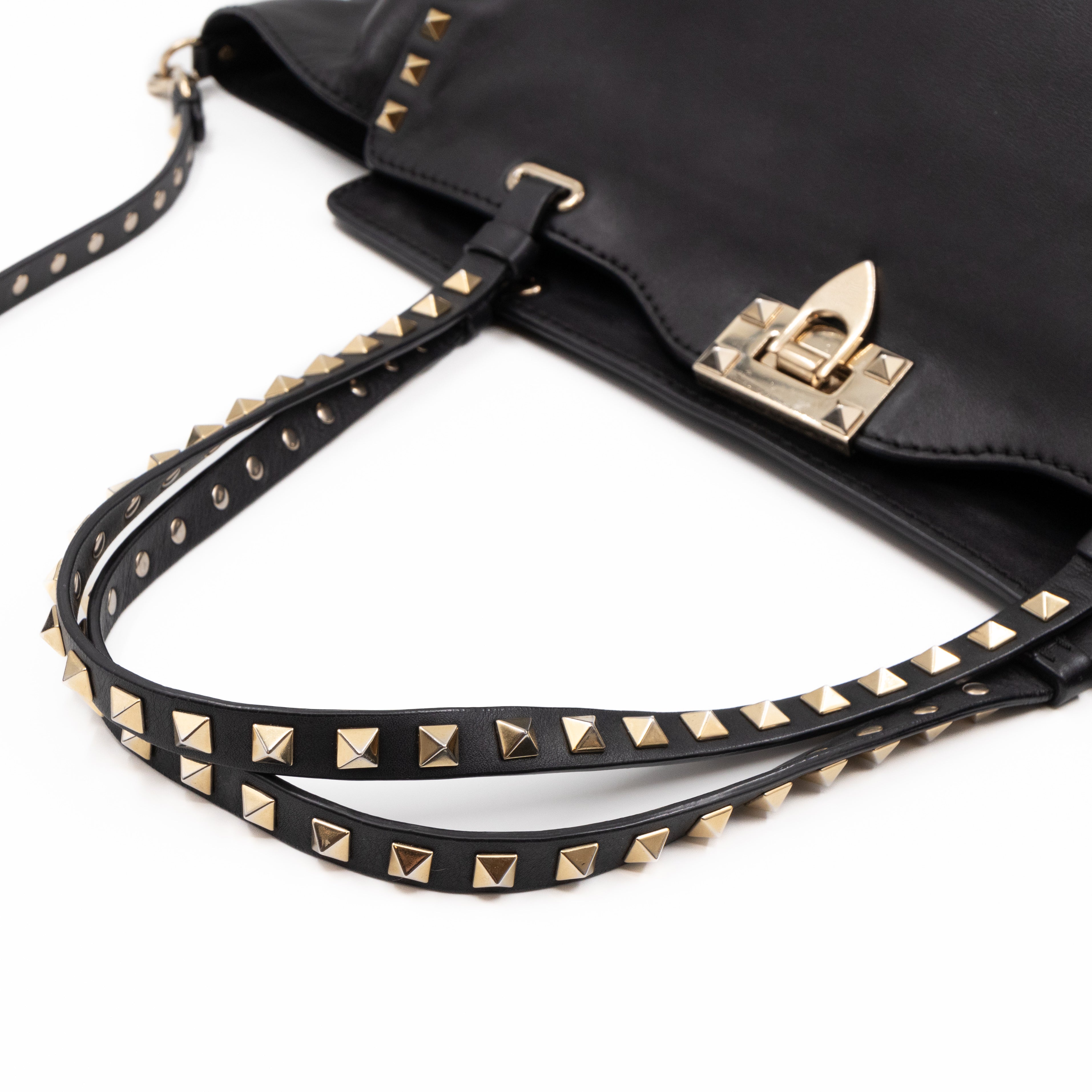 Rockstud Trapeze Tote Black Leather