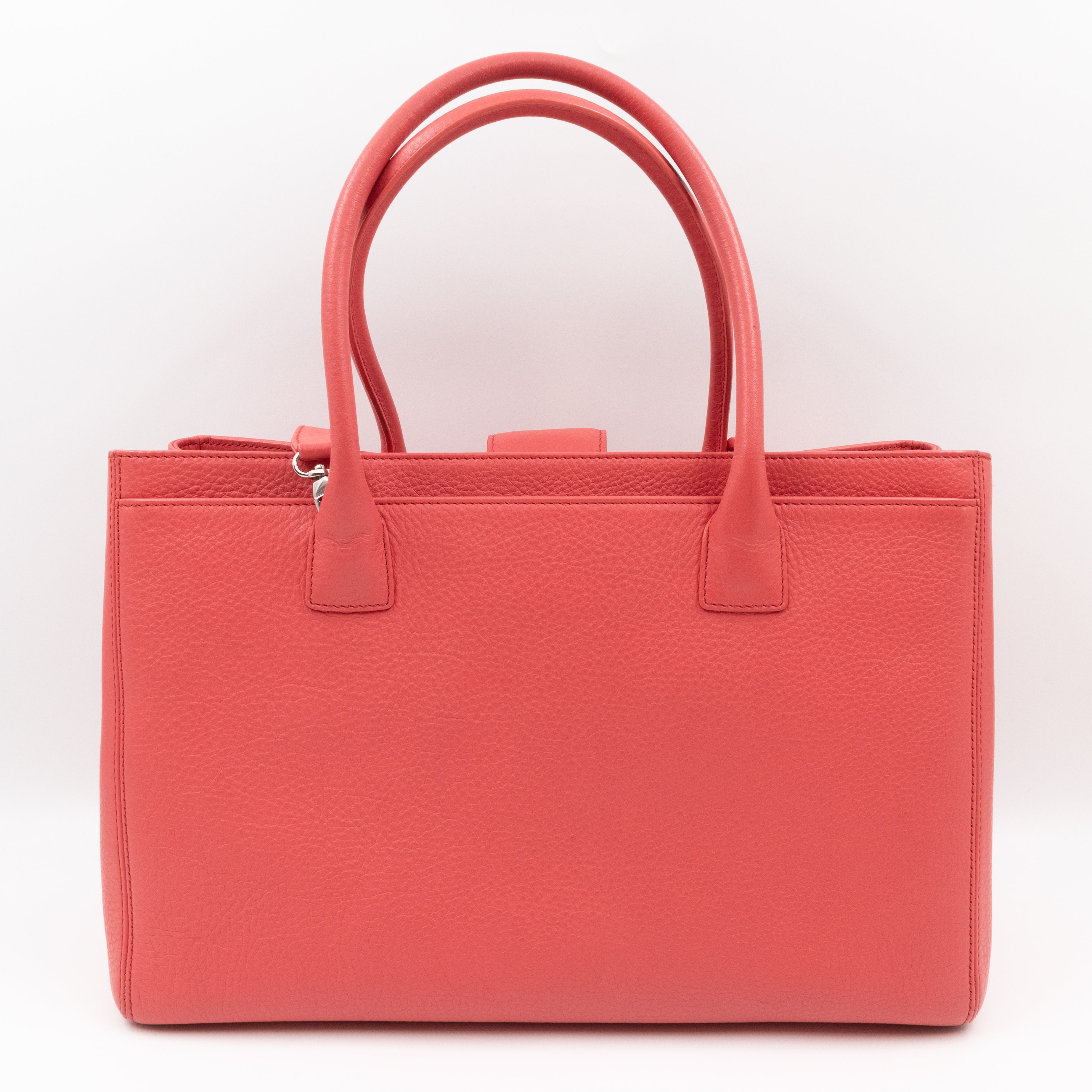 Executive Cerf Tote Coral Pink Leather Silver