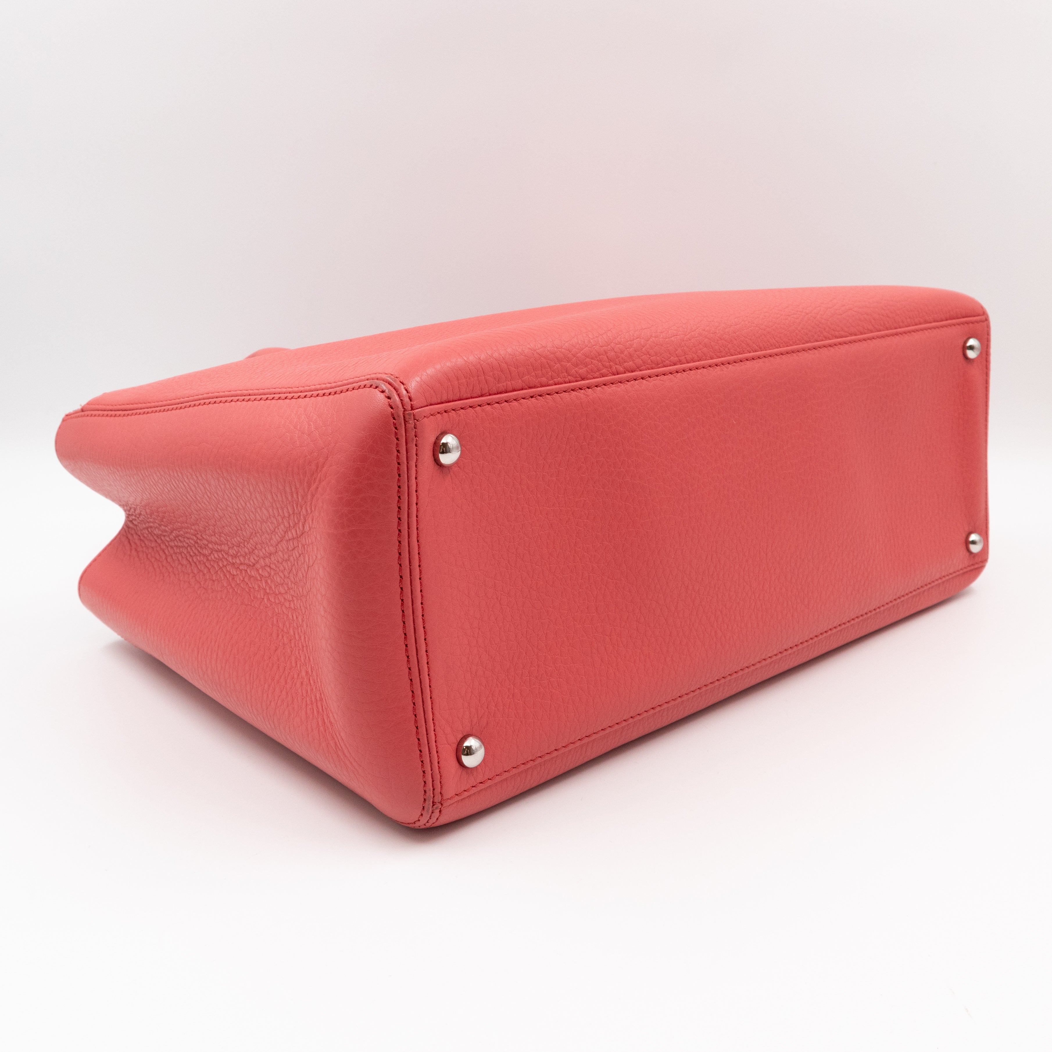 Executive Cerf Tote Coral Pink Leather Silver
