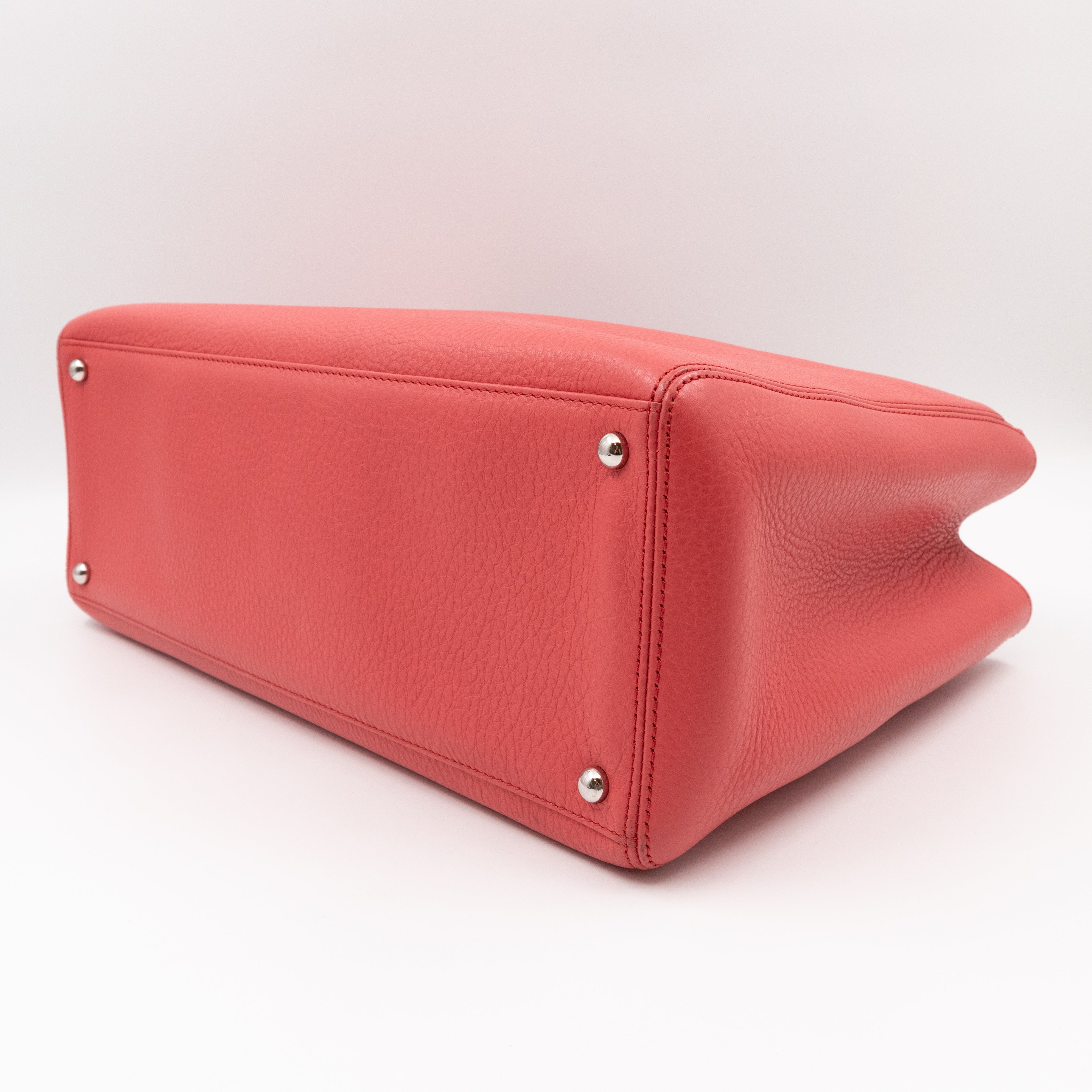 Executive Cerf Tote Coral Pink Leather Silver