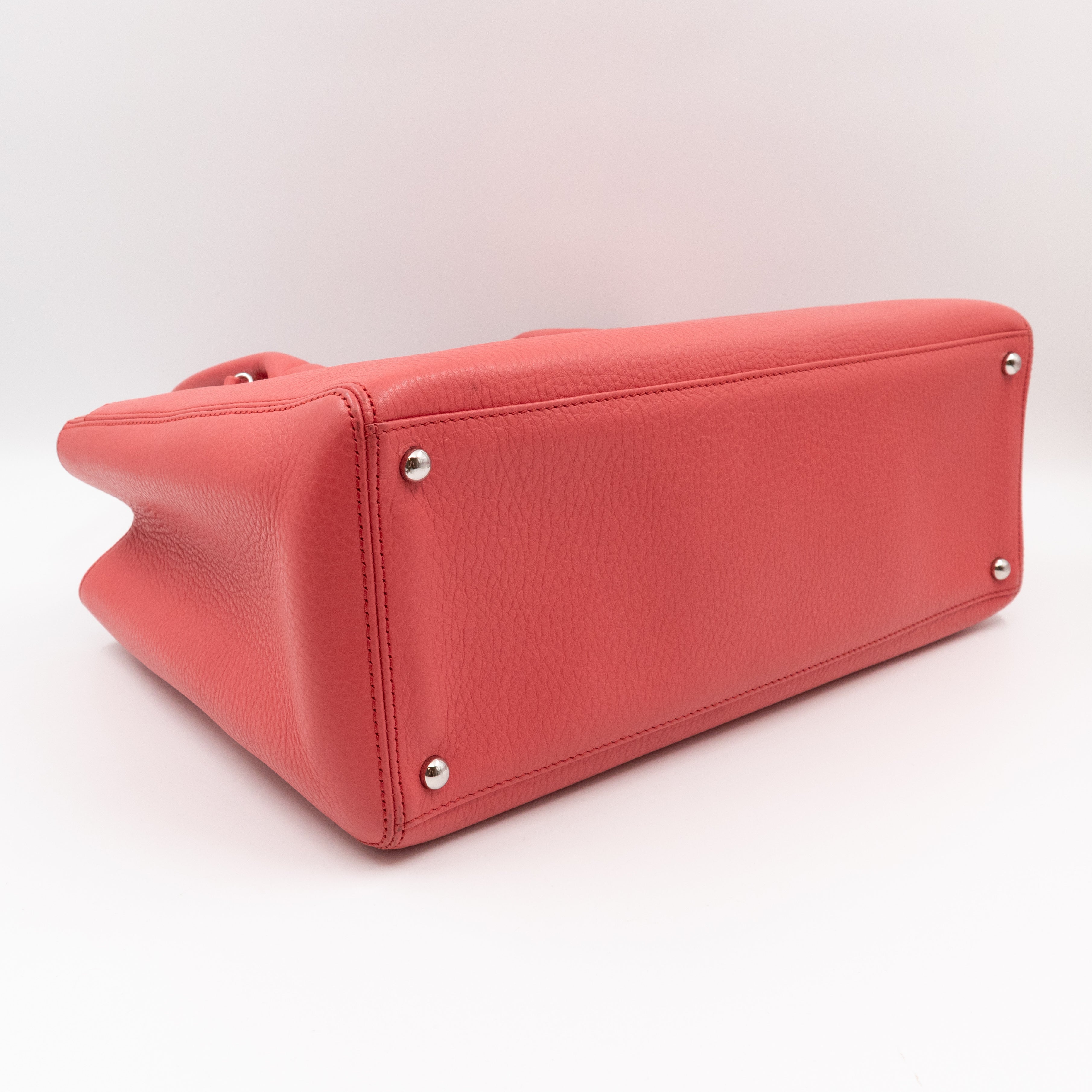 Executive Cerf Tote Coral Pink Leather Silver