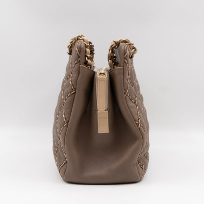 Paris-Dallas Medium Chic Stitch Tote Brown Calfskin Leather