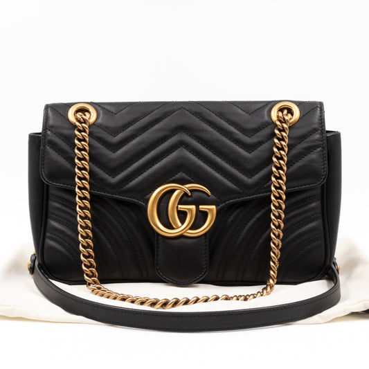 GG Marmont Small Flap Bag Black Matelasse Leather