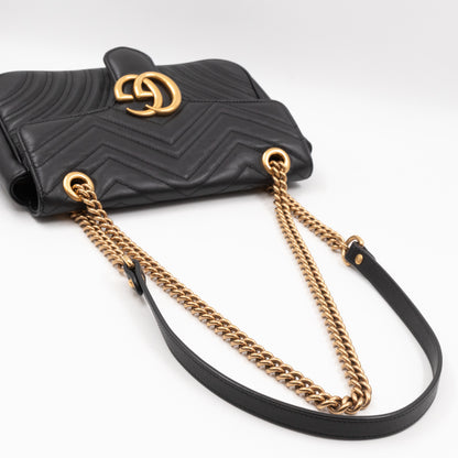 GG Marmont Small Flap Bag Black Matelasse Leather