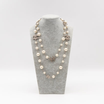 Pearl CC Crystal Long Necklace