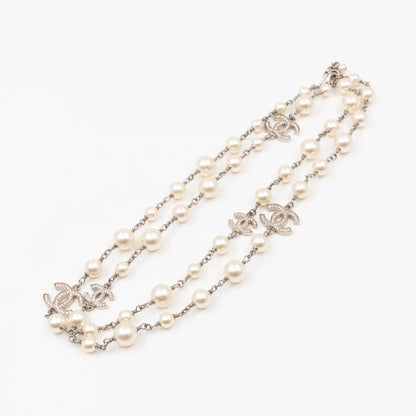 Pearl CC Crystal Long Necklace