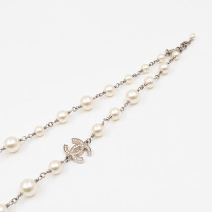 Pearl CC Crystal Long Necklace