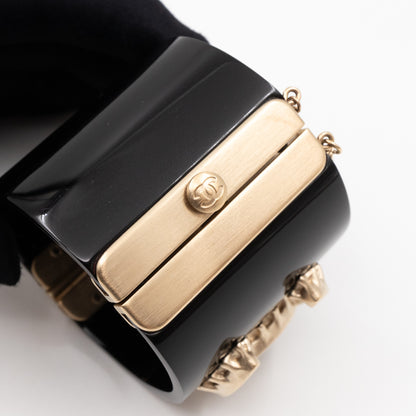 CC Cuff Bracelet with Chain Black and Gold