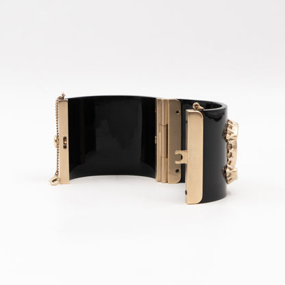 CC Cuff Bracelet with Chain Black and Gold