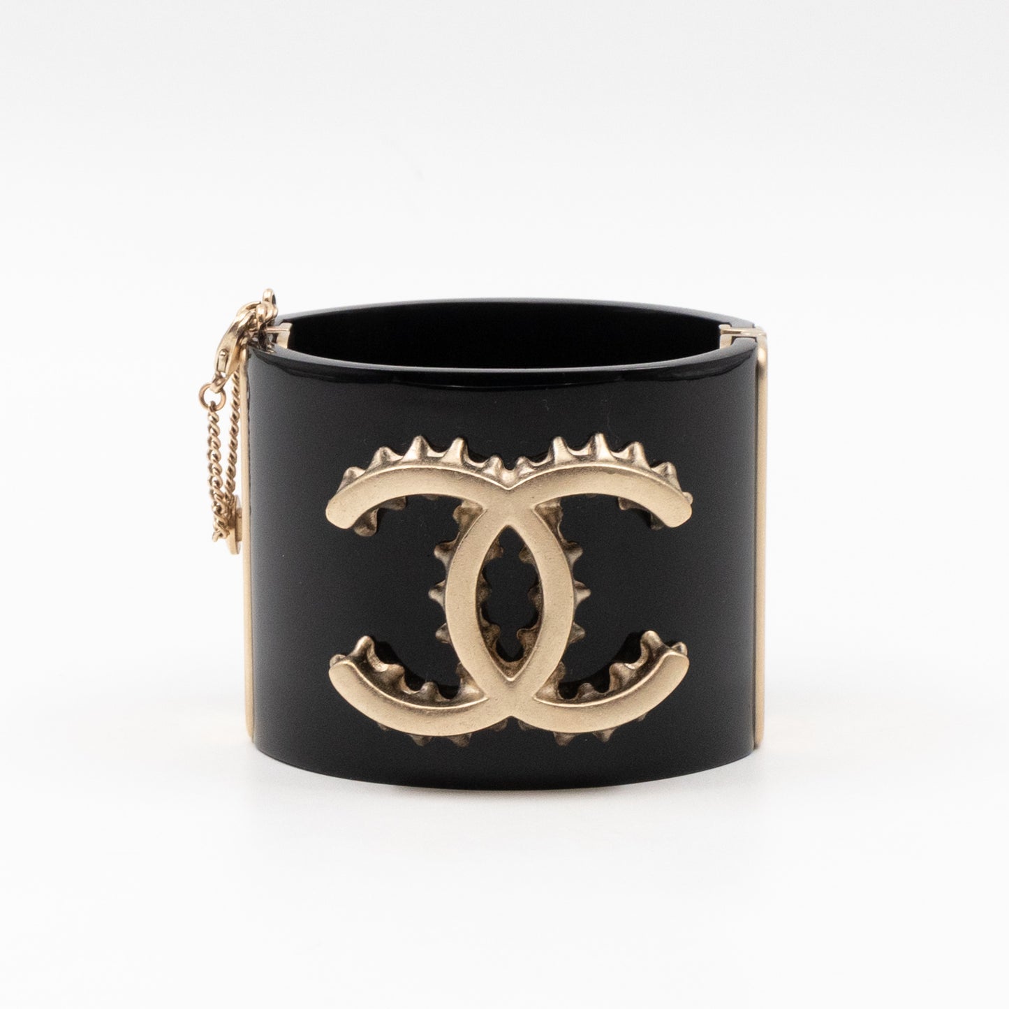 CC Cuff Bracelet with Chain Black and Gold