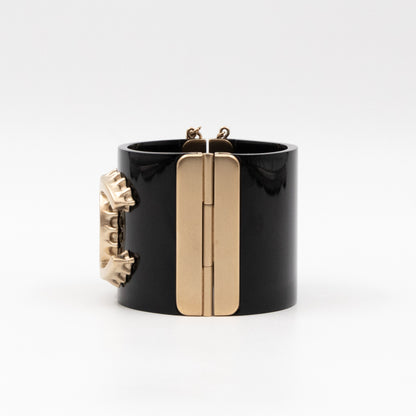 CC Cuff Bracelet with Chain Black and Gold