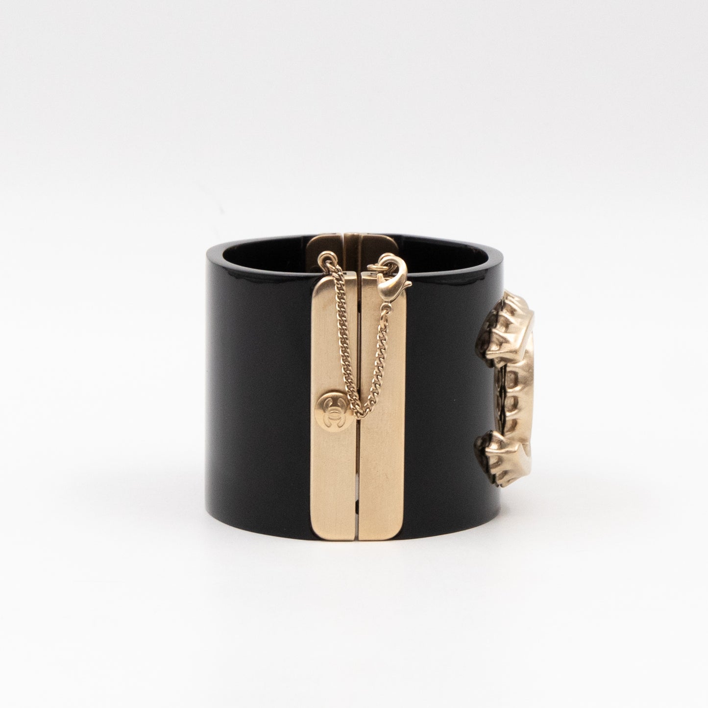 CC Cuff Bracelet with Chain Black and Gold