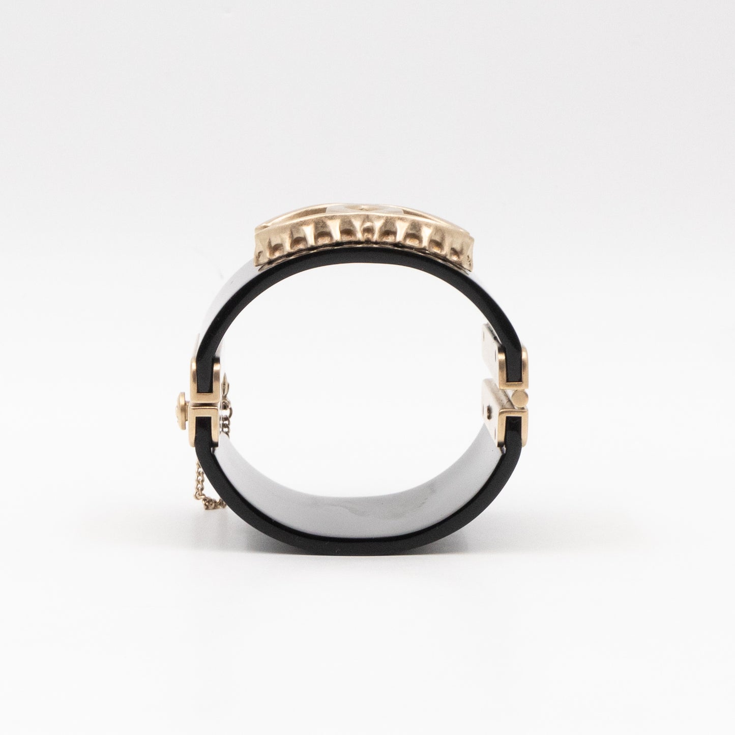 CC Cuff Bracelet with Chain Black and Gold