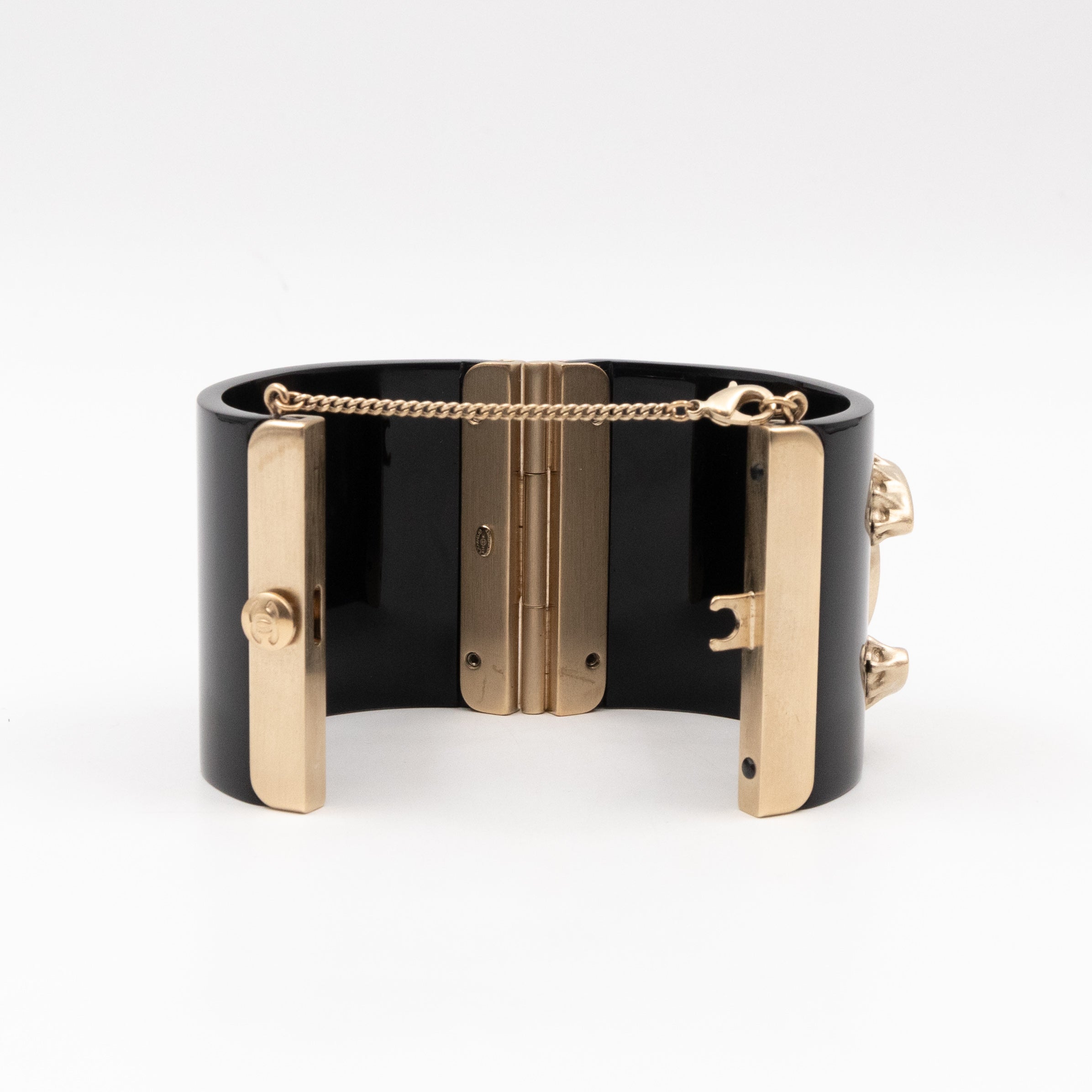 CC Cuff Bracelet with Chain Black and Gold
