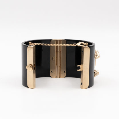 CC Cuff Bracelet with Chain Black and Gold