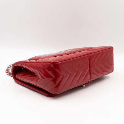 Classic Single Flap Jumbo Red Chevron Patent Silver