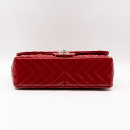 Classic Single Flap Jumbo Red Chevron Patent Silver