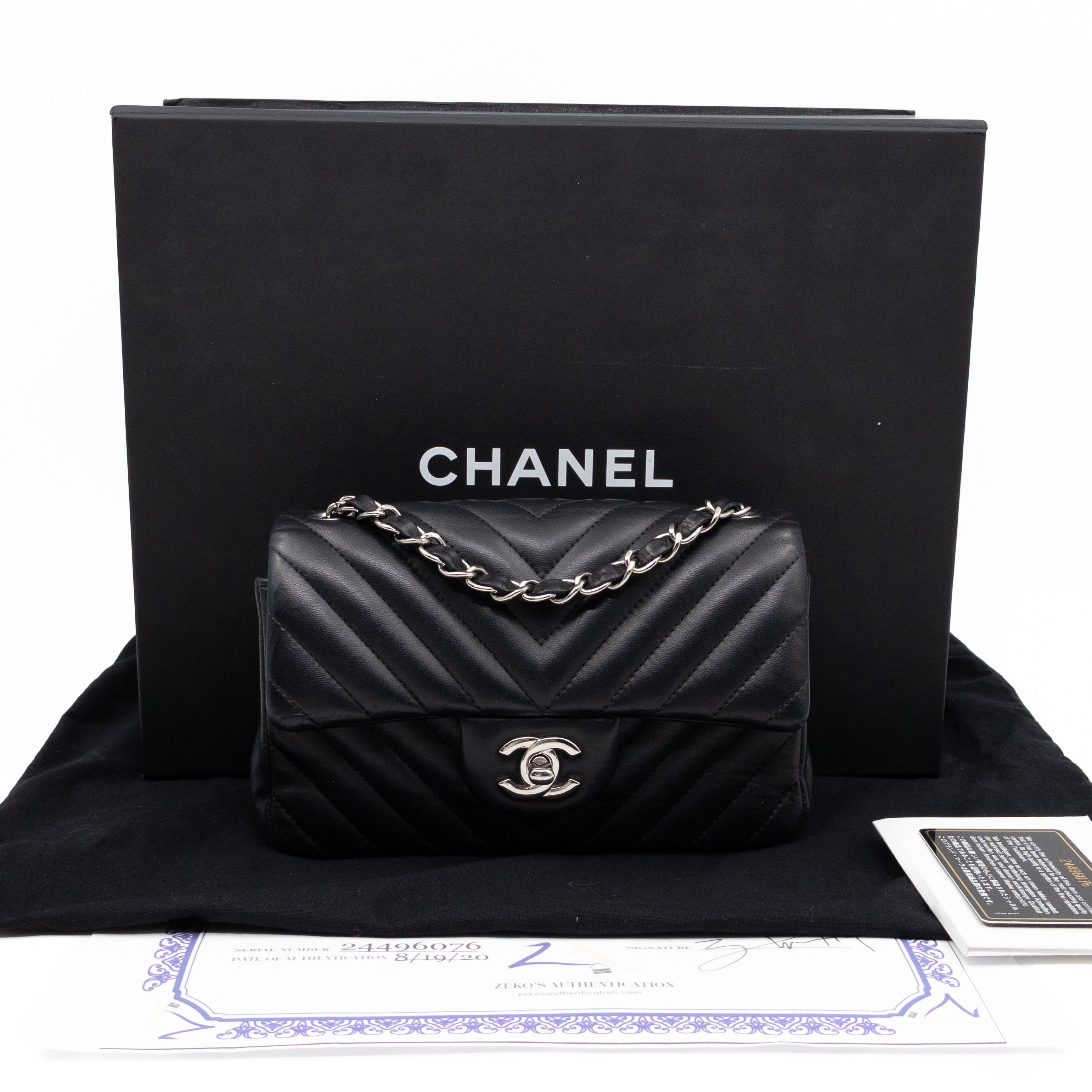 Classic Flap Mini Rectangular Black Chevron Lambskin Leather