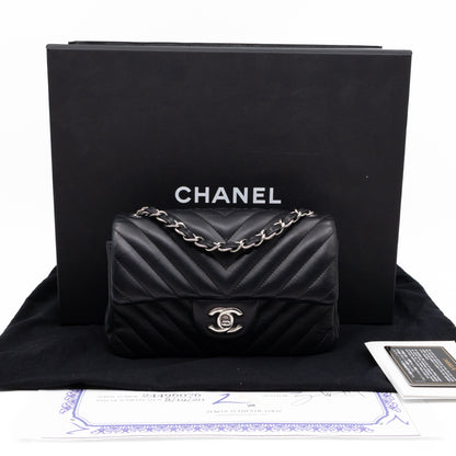 Classic Flap Mini Rectangular Black Chevron Lambskin Leather