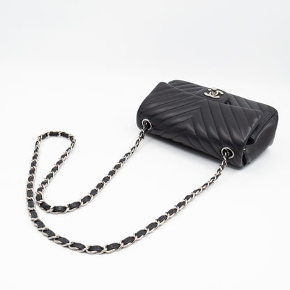 Classic Flap Mini Rectangular Black Chevron Lambskin Leather