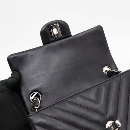 Classic Flap Mini Rectangular Black Chevron Lambskin Leather